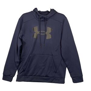 Under Armour Big Logo Fleece Men's M Navy Blue Pullover Hoodie Loose Fit‎